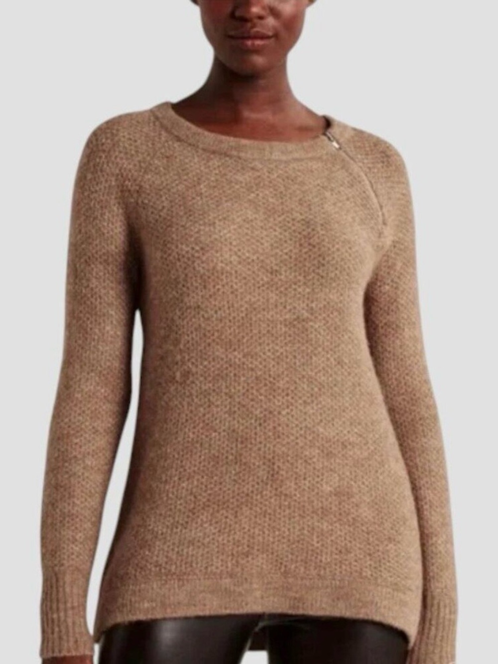 Abercrombie & Fitch Tan Crewneck Sweater with Shoulder Zip